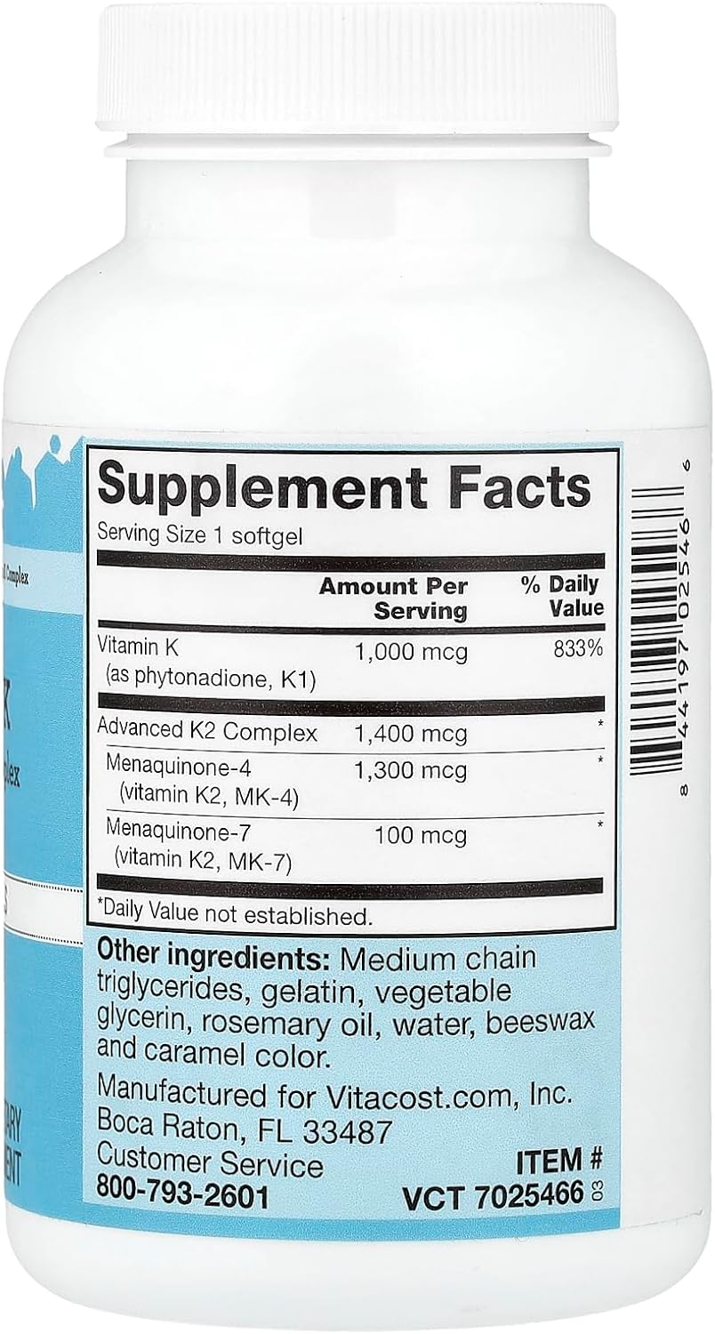 Vitacost Ultra Vitamin K with Advanced K2 Complex, 180 Softgels