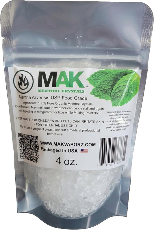 Mak Menthol Crystal 4 oz - Pure Organic 100% Natural - Cristales de Mentol de Menta
