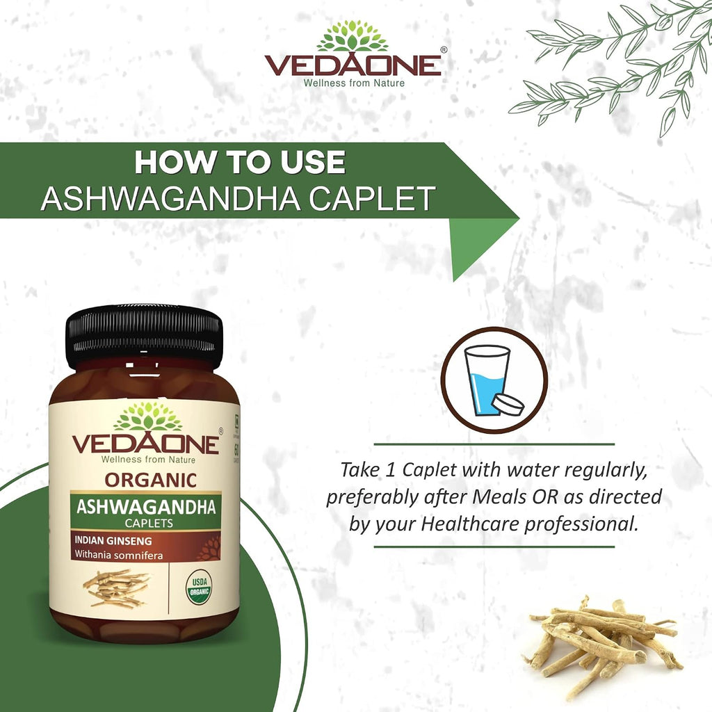 VEDAONE Ashwagandha Orgánica en Cápsulas - 750mg por Cápsula, 60 Cápsulas (Suministro para 1 Mes)