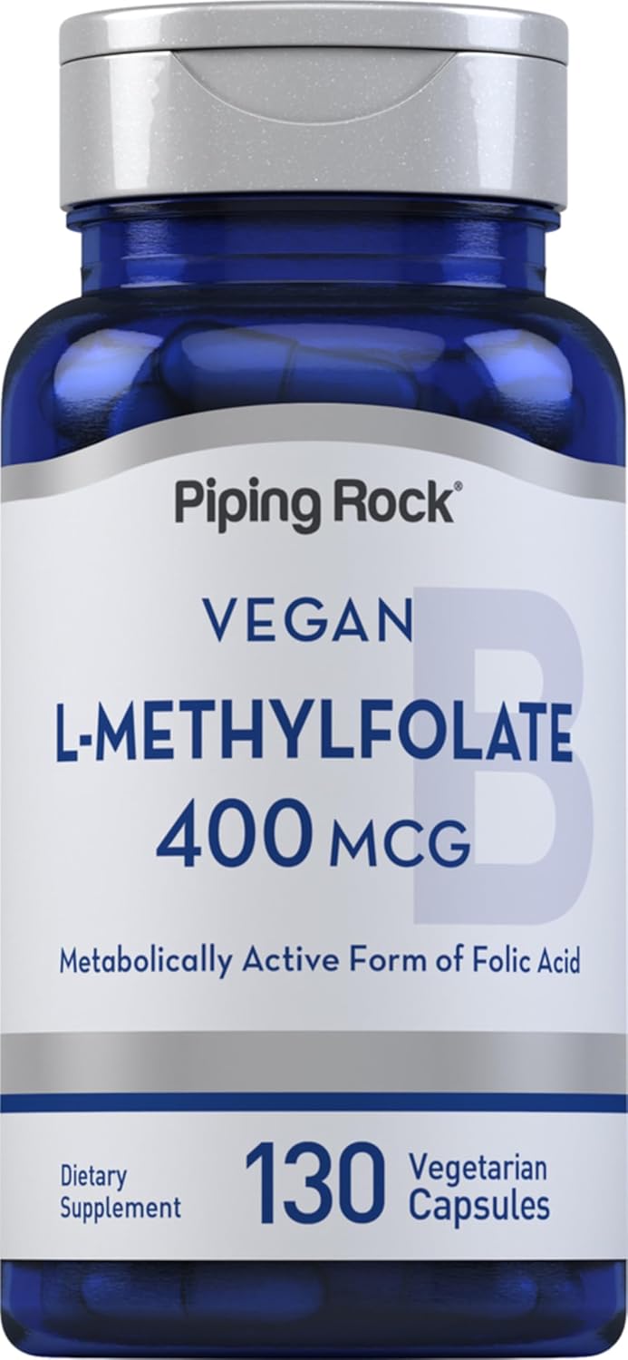 Piping Rock L-Metilfolato Complemento Alimenticio | 400 mcg | 130 Cápsulas | Vegano | Sin Gluten