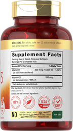 Carlyle Vitamina K2 D3 | 300 Cápsulas Blandas | 200 mcg K2 MK7 y 10,000 UI D3 | Sin Gluten, No-GMO