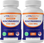 Vitamatic Niacinamida 500 mg, 240 Comprimidos - Vitamina B3 Sin Enrojecimiento - Apoya la Producción de Energía
