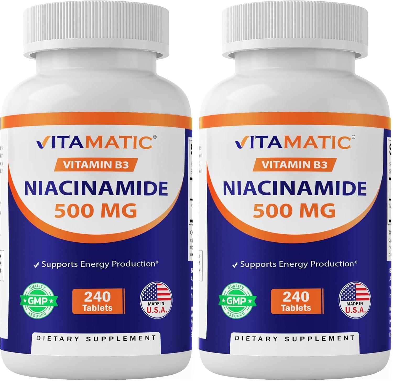 Vitamatic Niacinamida 500 mg, 240 Comprimidos - Vitamina B3 Sin Enrojecimiento - Apoya la Producción de Energía