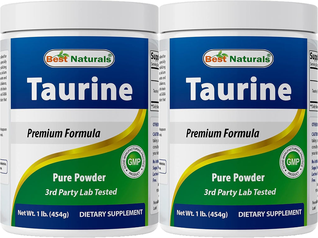 Best Naturals Taurina Pura 1000mg - Polvo de Taurina de Forma Libre - 454g (Pack de 2)