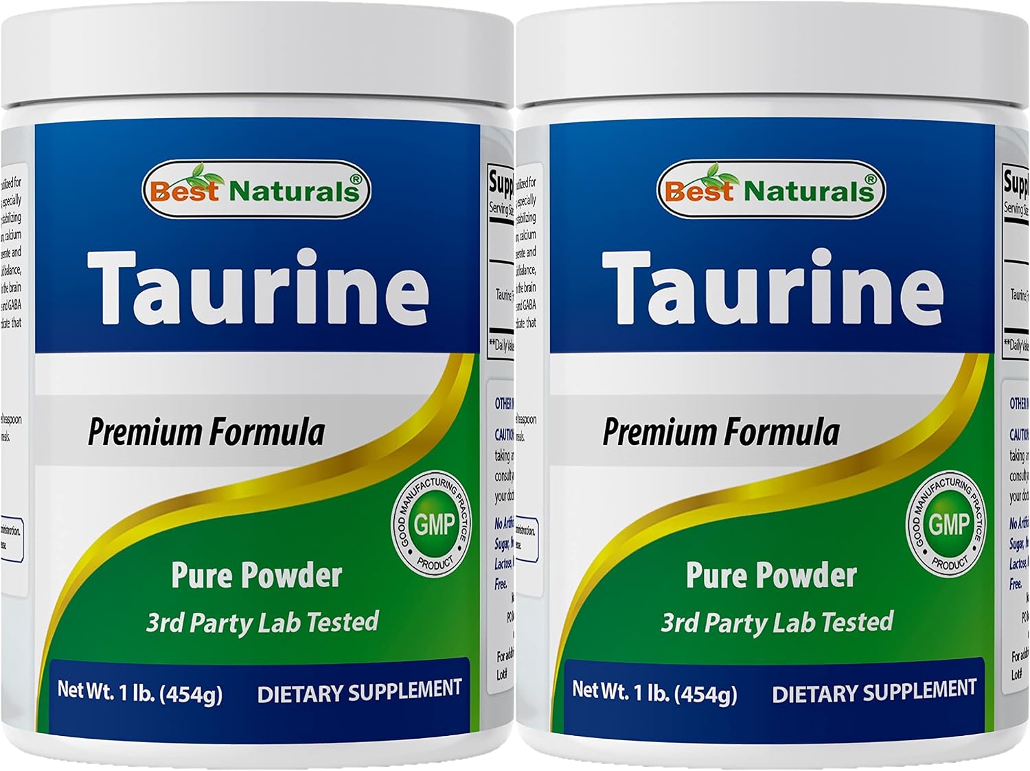 Best Naturals Taurina Pura 1000mg - Polvo de Taurina de Forma Libre - 454g (Pack de 2)