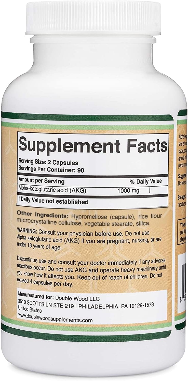 Complemento de AKG (Ácido Alfa-Cetoglutárico) 1.000 mg por dosis, 180 cápsulas - Double Wood