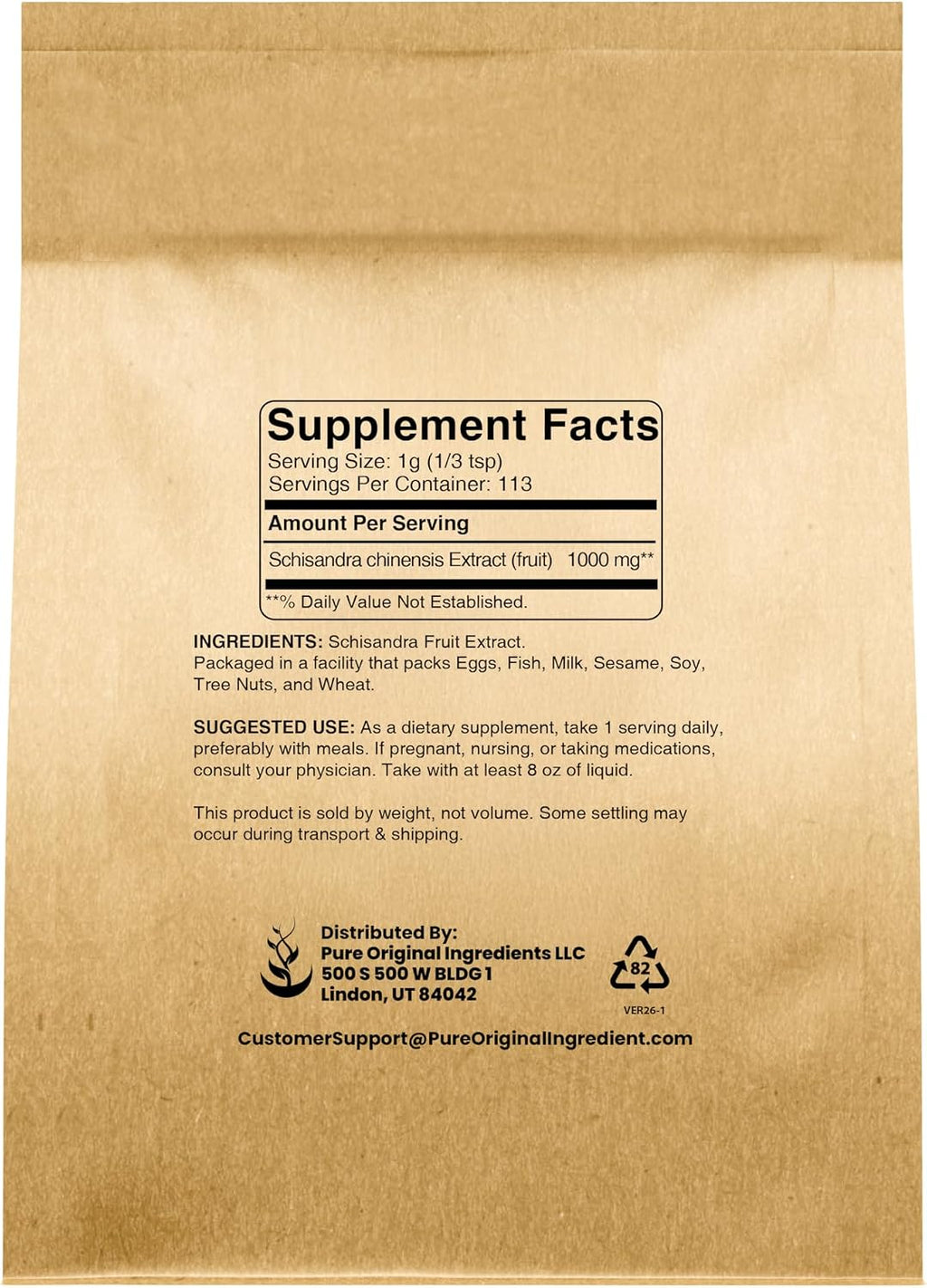 Pure Original Ingredients Schisandra en Polvo (113 g), No OGM, Sin Gluten, Baya de Cinco Sabores, Hierba Tradicional