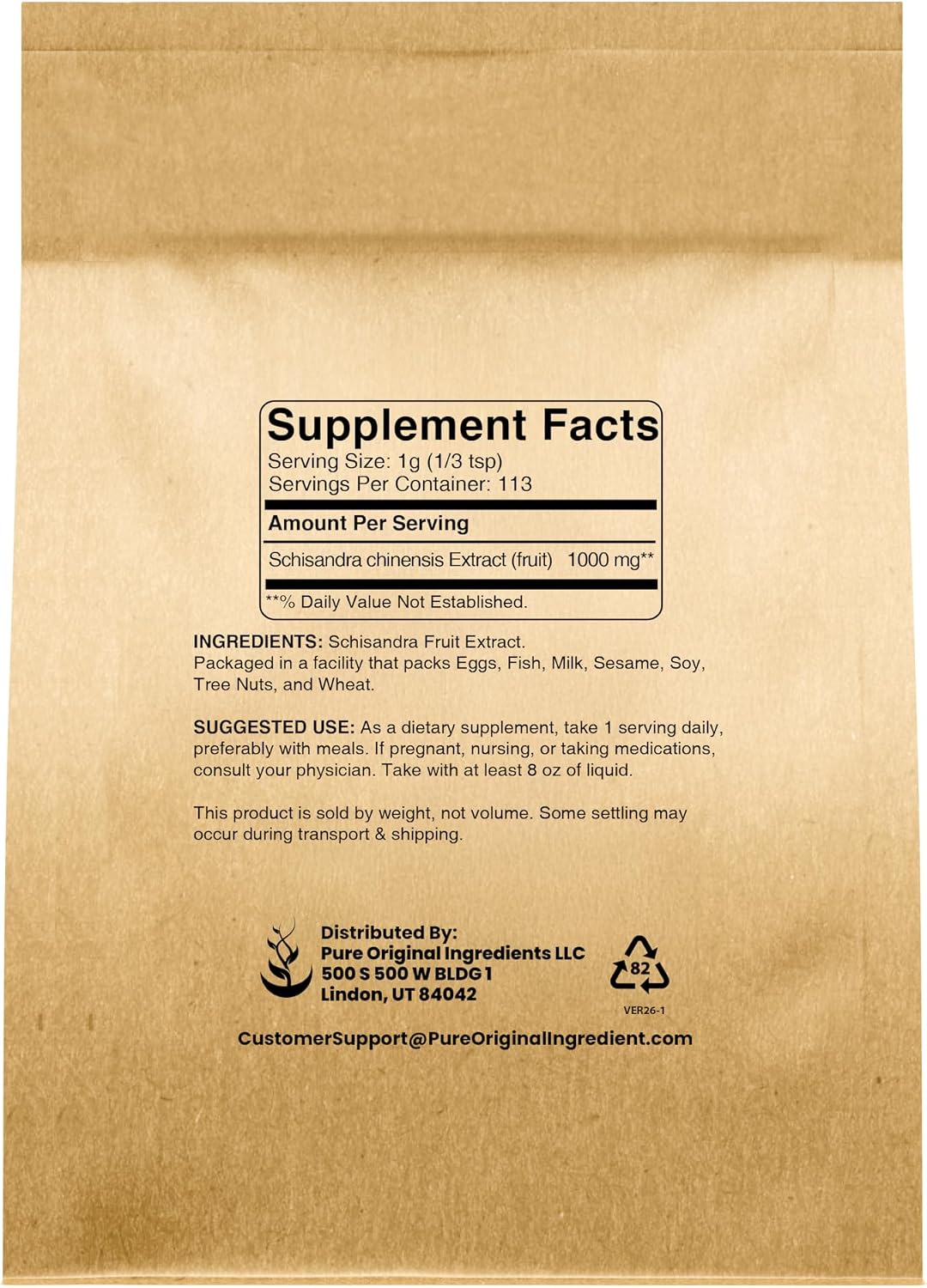Pure Original Ingredients Schisandra en Polvo (113 g), No OGM, Sin Gluten, Baya de Cinco Sabores, Hierba Tradicional