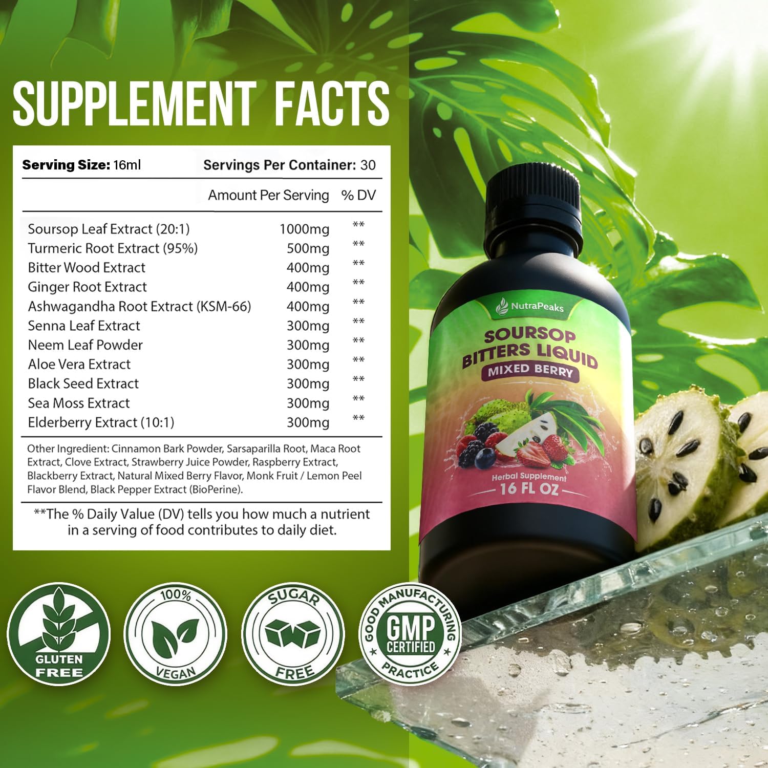 Soursop Bitters Liquid – Mixed Berry, Herbal Detox, 473 ml