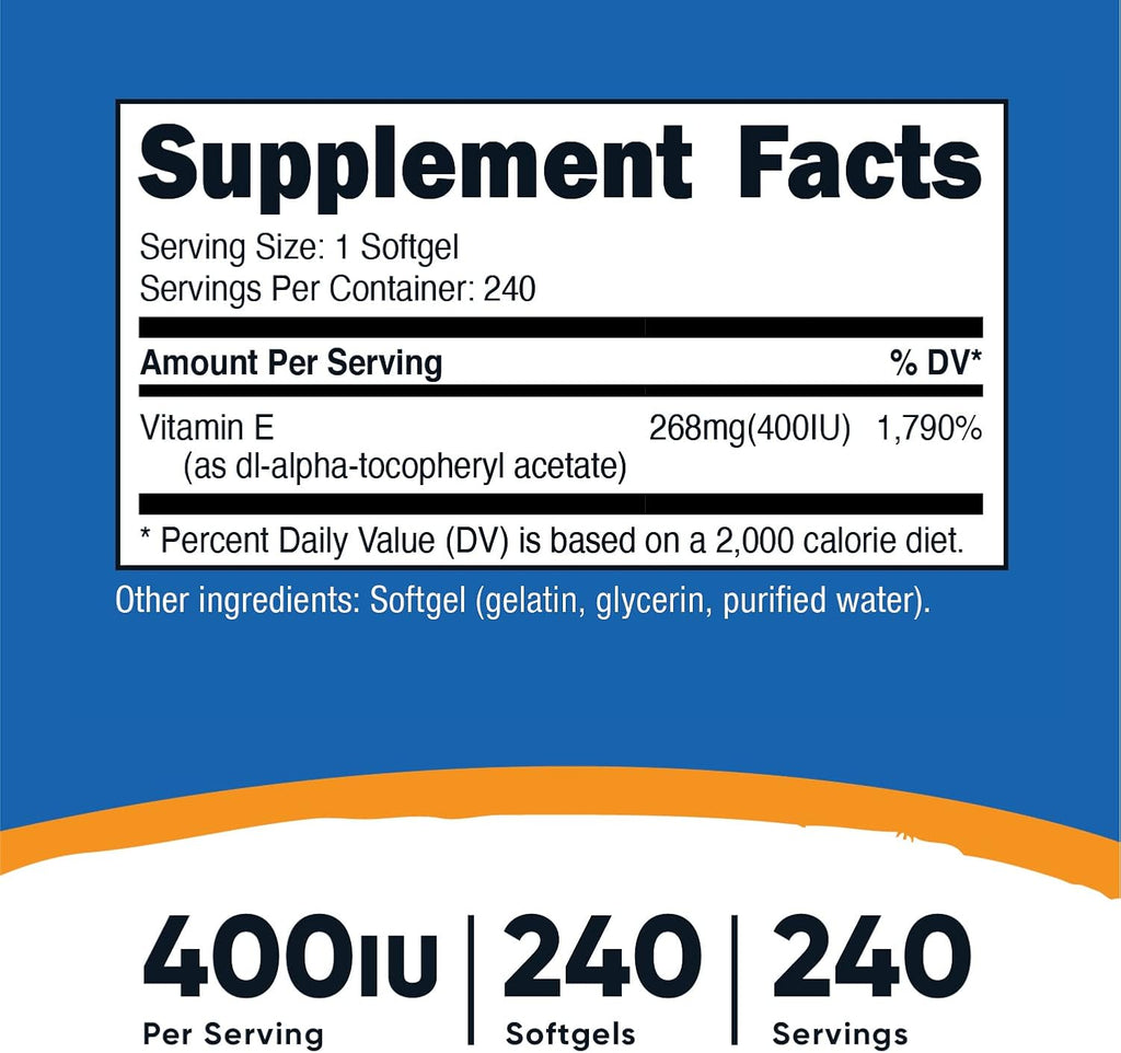 Nutricost Vitamina E 400 UI, 240 Softgels (2 unidades)