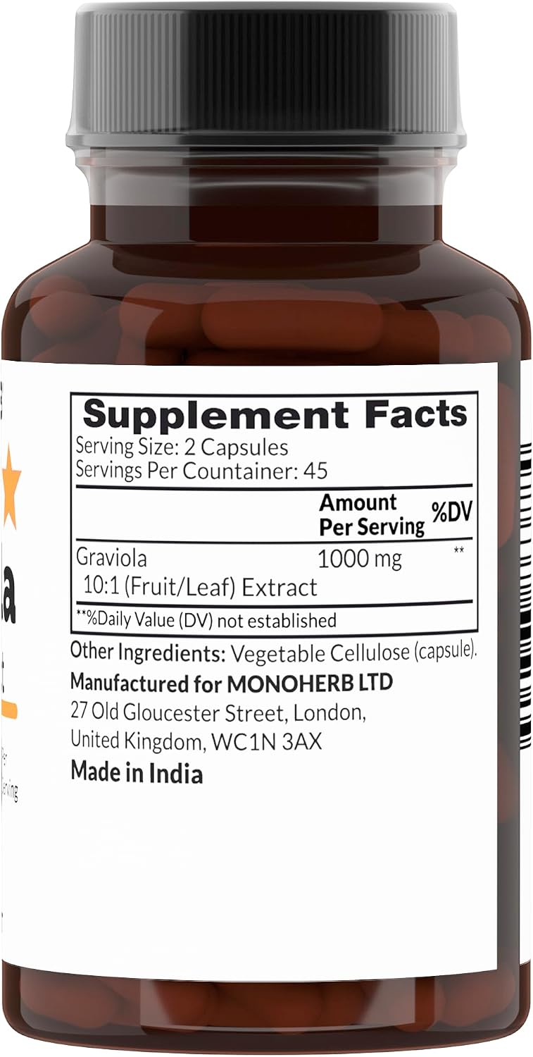 Graviola 10:1 Extract - 1000 mg por Dosis - 90 Cápsulas