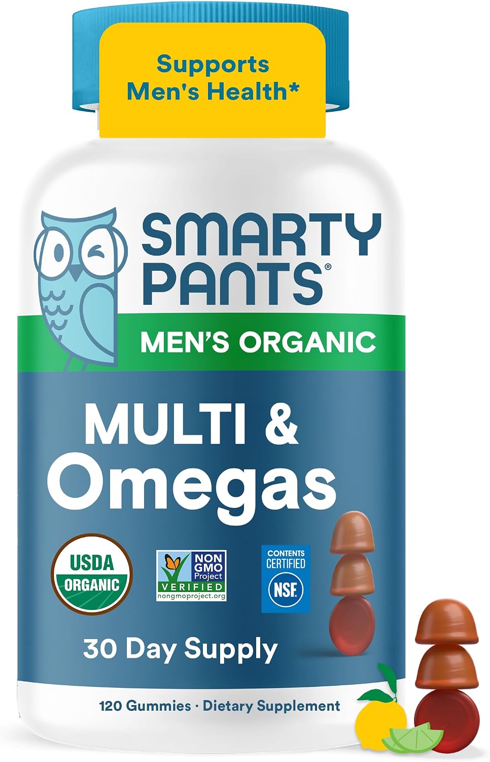 SmartyPants Multivitamínico para Hombres, Gominolas Orgánicas: Metilfolato, Omega 3 (ALA), Vitamina D3, C, B12, B6, A, K y Zinc, 120 Gominolas (30 Días)