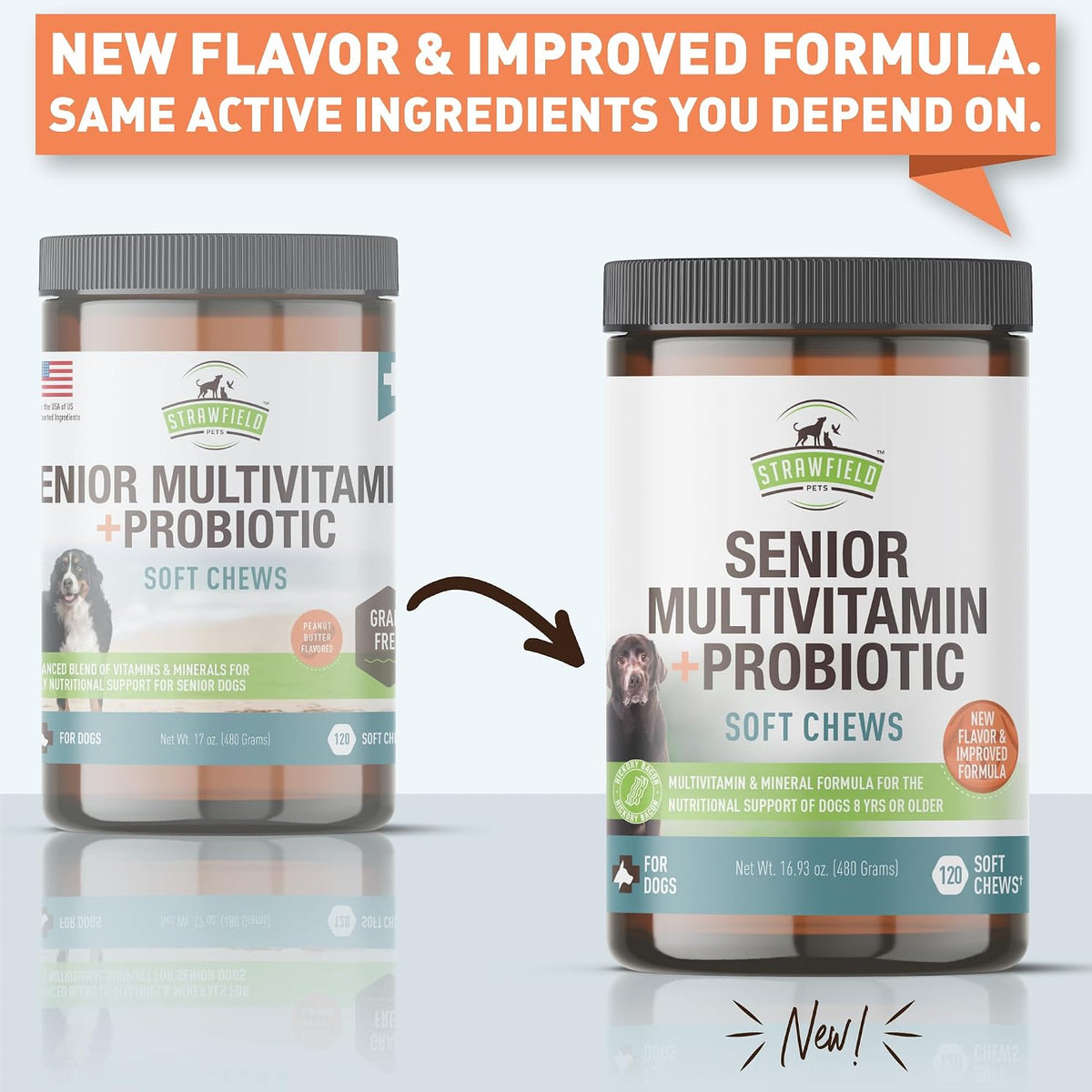 Strawfield Pets Multivitamínico Senior con Probióticos y Cardo Mariano para Perros, Sabor a Bacon, 120 Masticables Blandos – Image 2