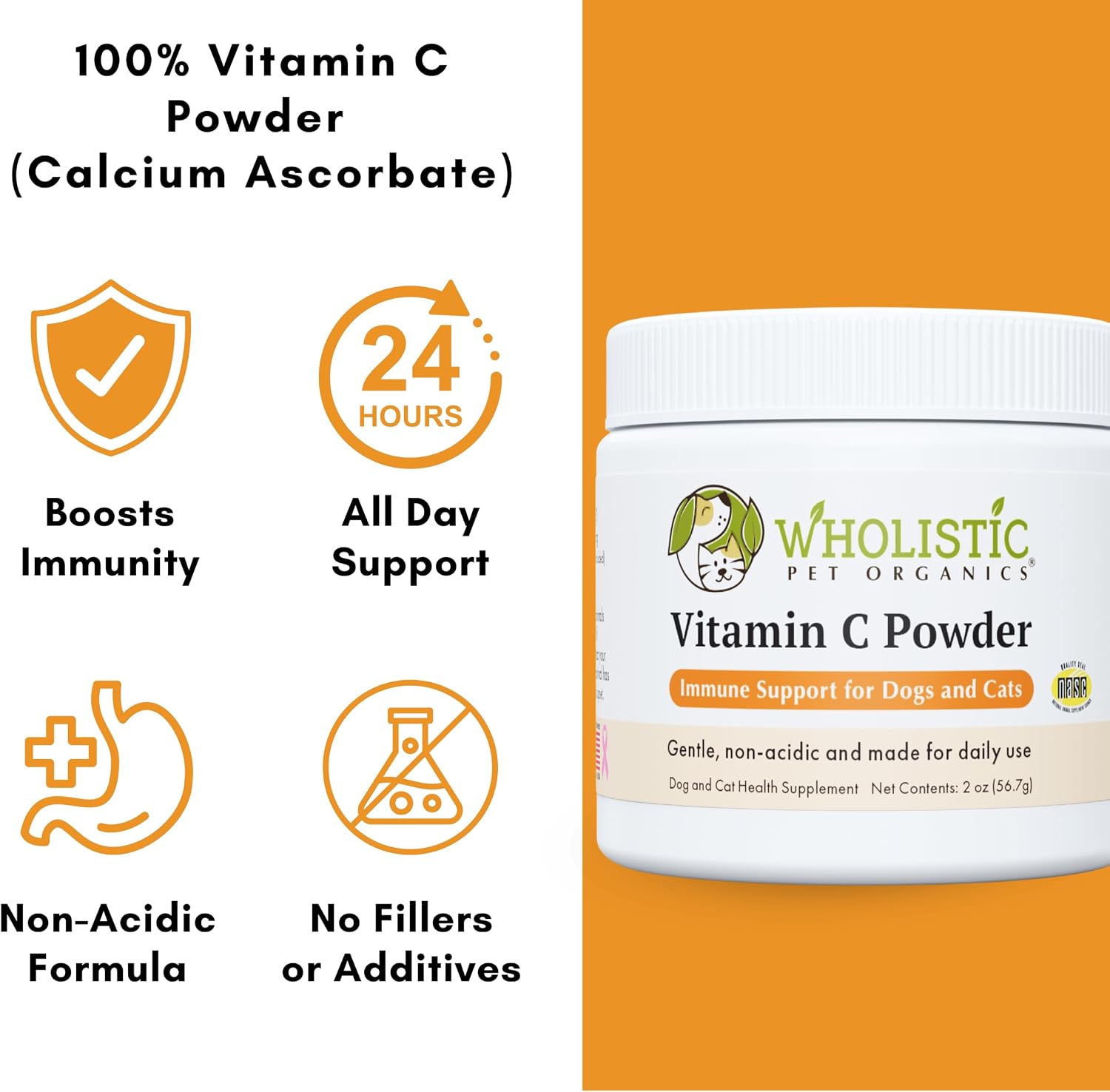 Wholistic Pet Organics Vitamina C en Polvo para Perros y Gatos - 57 porciones (57 g)