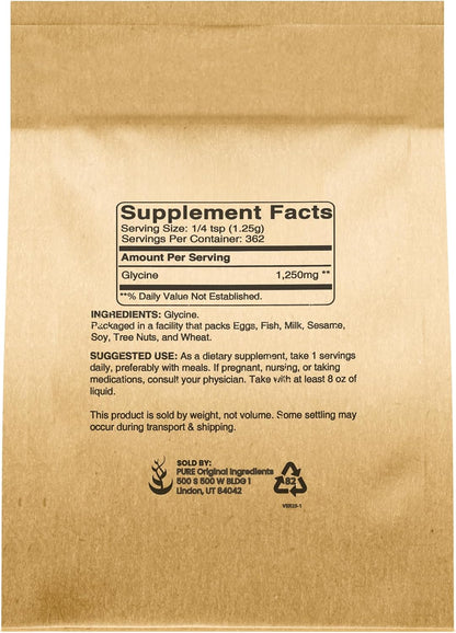 PURE ORIGINAL INGREDIENTS Glicina en Polvo, 454g (1 lb), No Transgénico, Aminoácido No Esencial – Image 2