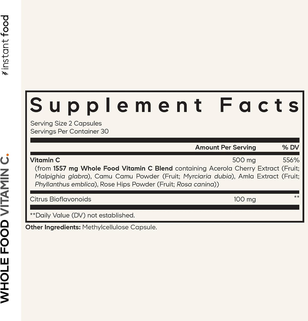Codeage Instantfood Vitamina C de Alimentos Enteros - 500mg, 60 Cápsulas