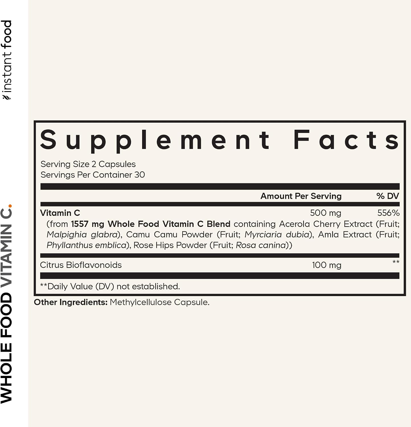 Codeage Instantfood Vitamina C de Alimentos Enteros - 500mg, 60 Cápsulas