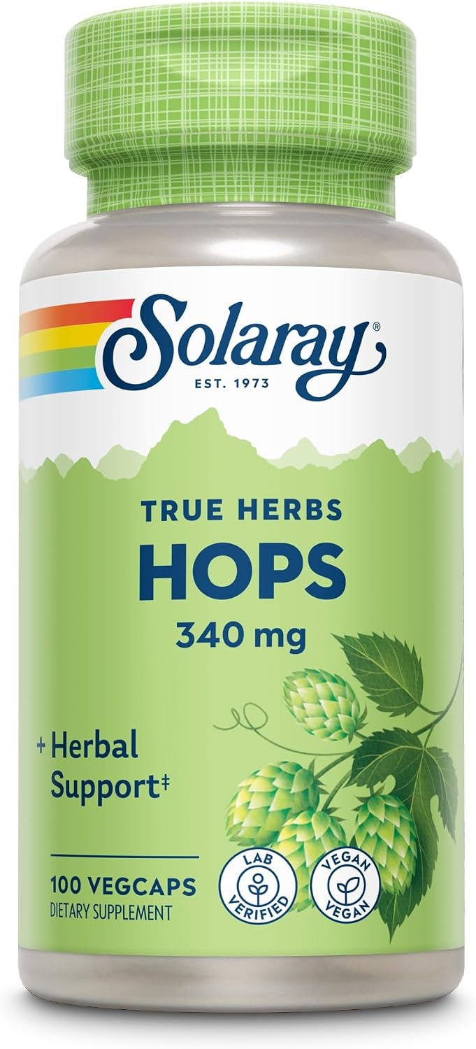 Solaray Lúpulo en Cono, Cápsulas Veganas 340 mg, 100 unidades