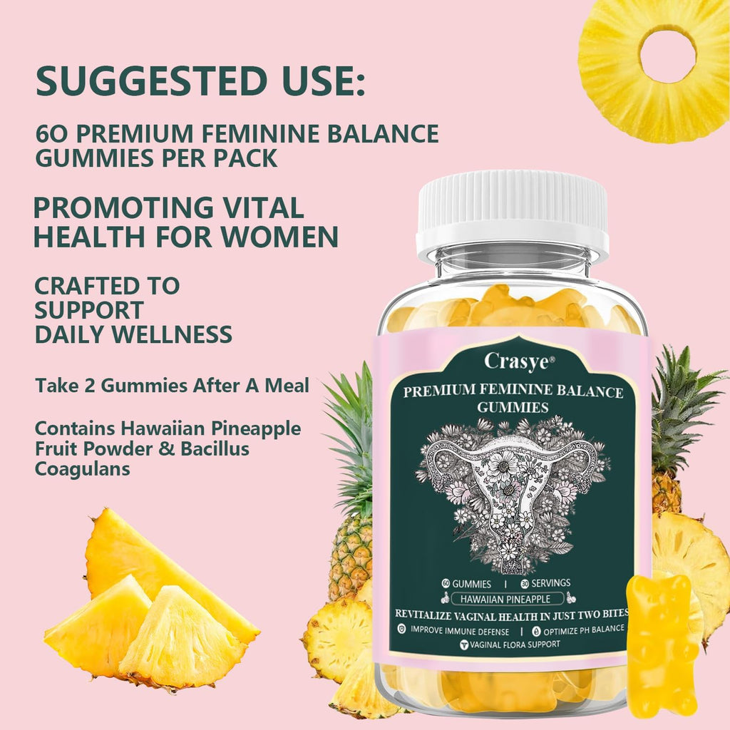 Premium Feminine Balance Gummies - Gomitas de Salud Vaginal con Probióticos y Vitamina C - 60 Gomitas