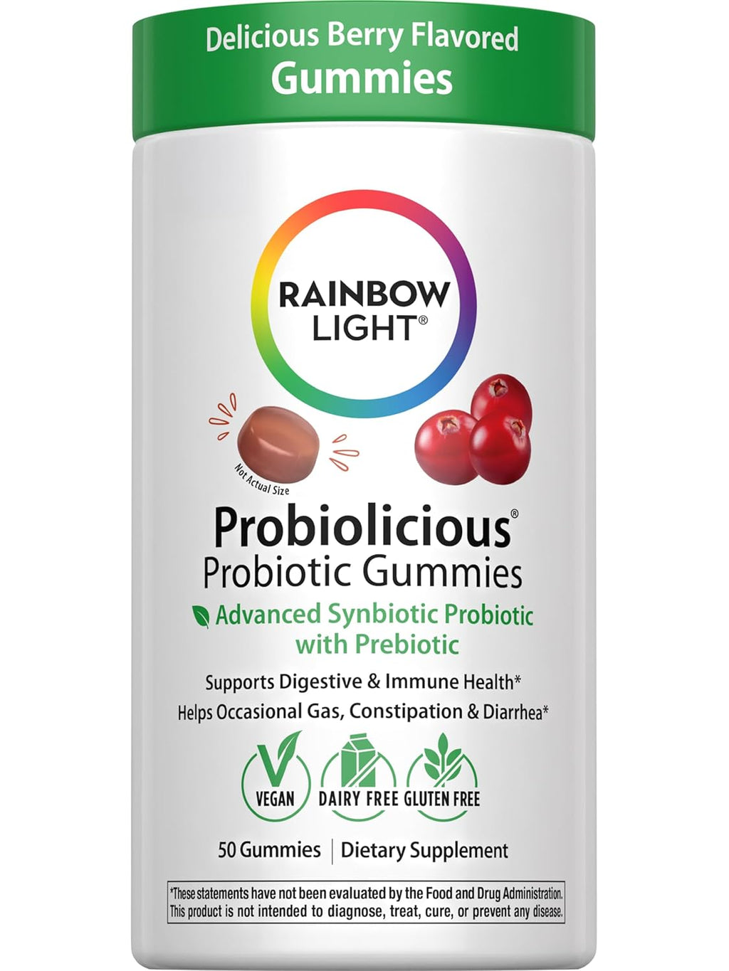 Rainbow Light Probiotic Gummies | 50 Gomitas | Simbiótico Avanzado con Prebiótico | para Hombres, Mujeres y Niños | Apoya la Salud Digestiva e Inmune