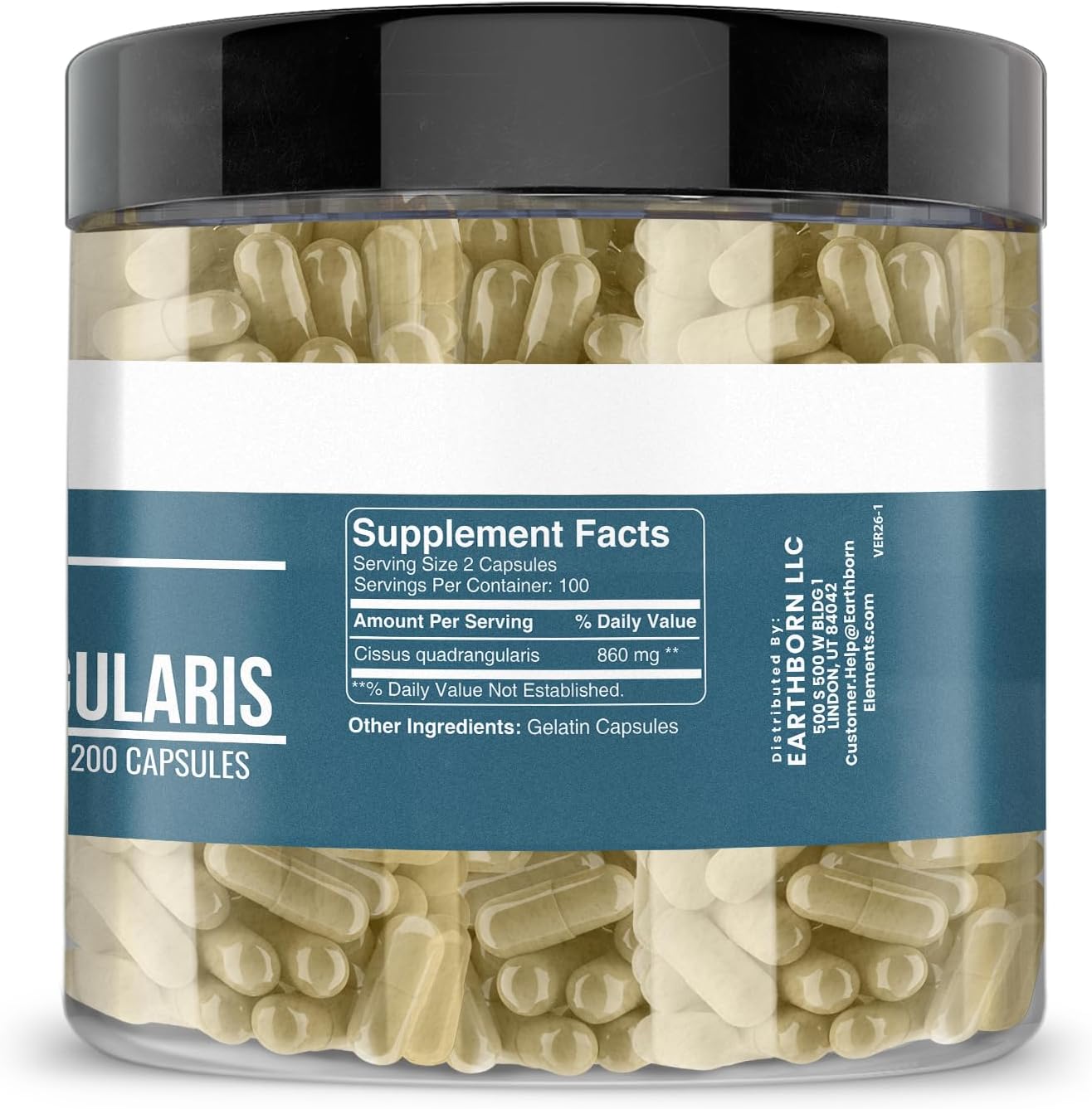 Earthborn Elements Cissus Quadrangularis 200 Cápsulas, Puro y sin Diluir, Sin Aditivos