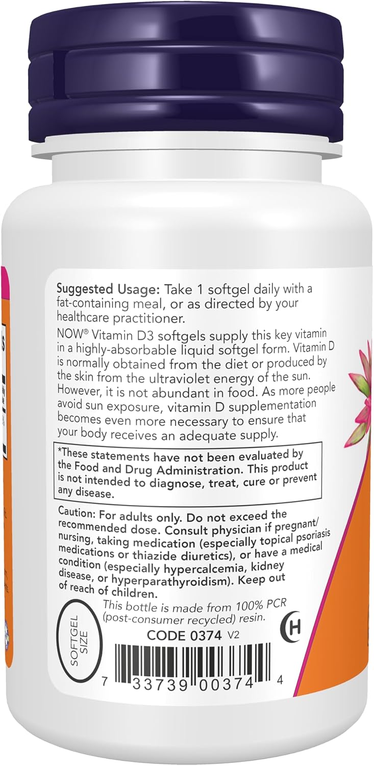 Now Supplements, Vitamina D3 5,000 UI, Alta Potencia, Soporte Estructural*, 30 Softgels