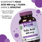 Bluebonnet Nutrition Folic Acid 400 mcg, Prenatal and Postnatal Health, Non-GMO, Vegan, Kosher Certified, Gluten-Free, Soy-Free, Dairy-Free, 90 Vegetable Capsules