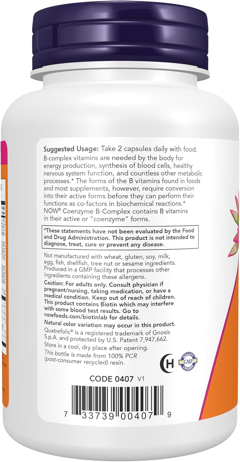 Now Supplements, Co-Enzyme B Complex con Ácido Alfa Lipoico y CoQ10, Salud Nutricional, 120 Cápsulas Veganas