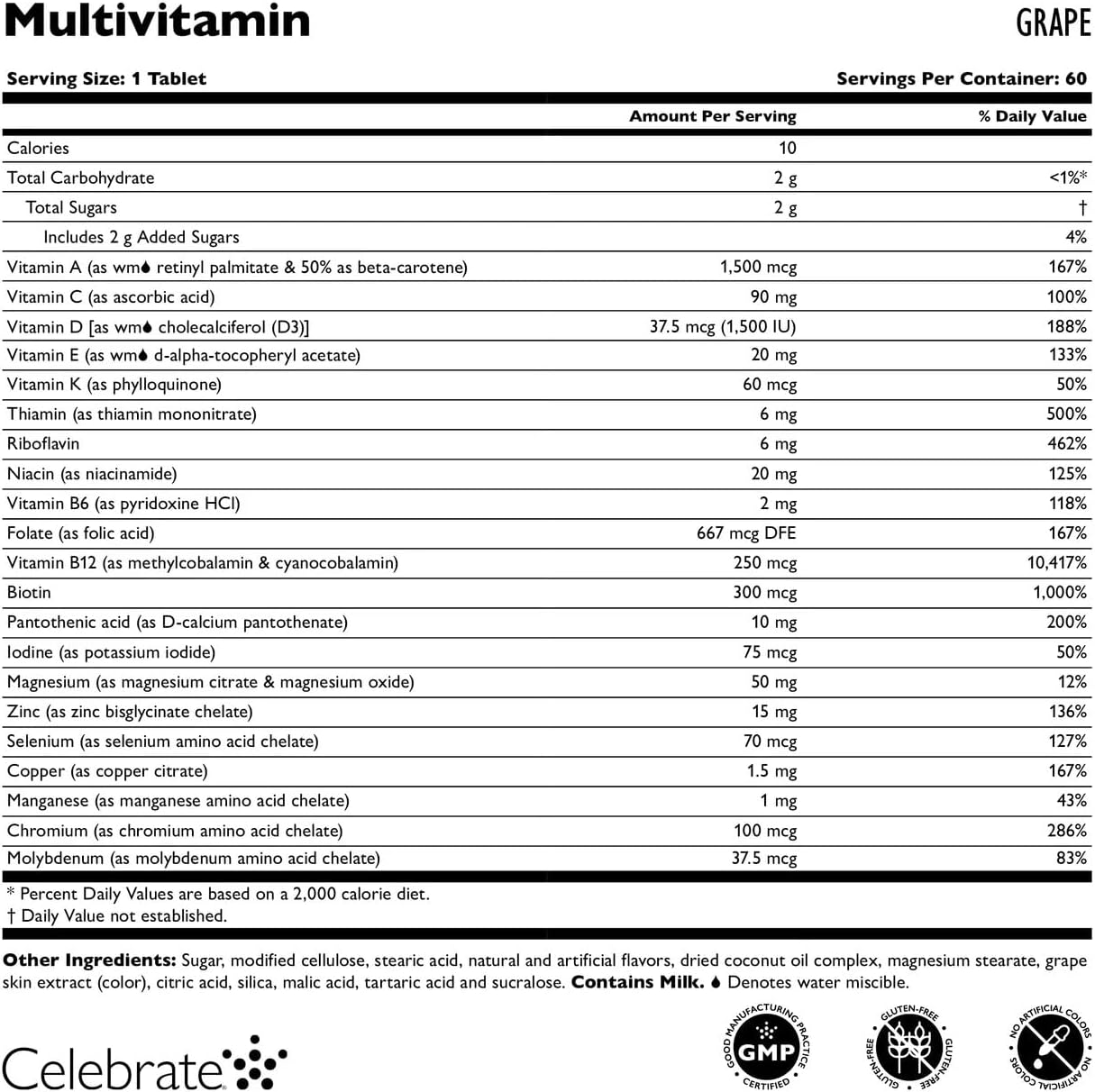 Celebrate Vitamins Multivitamínico Bariátrico Masticable Sin Hierro - Sabor Uva (180 Comprimidos)