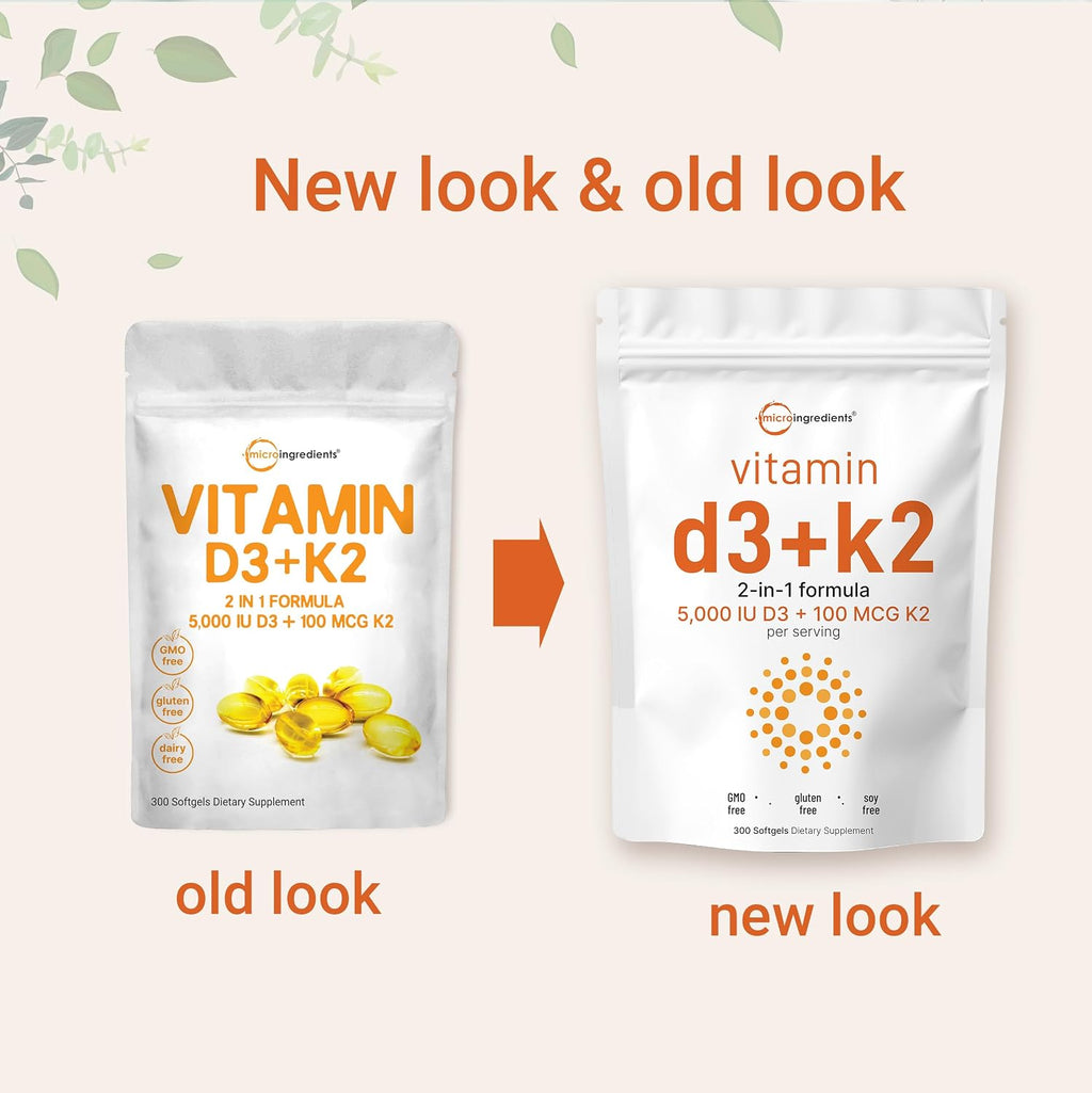 Micro Ingredients Vitamina D3 5000 UI + K2 MK-7 100 mcg, 600 Cápsulas Blandas
