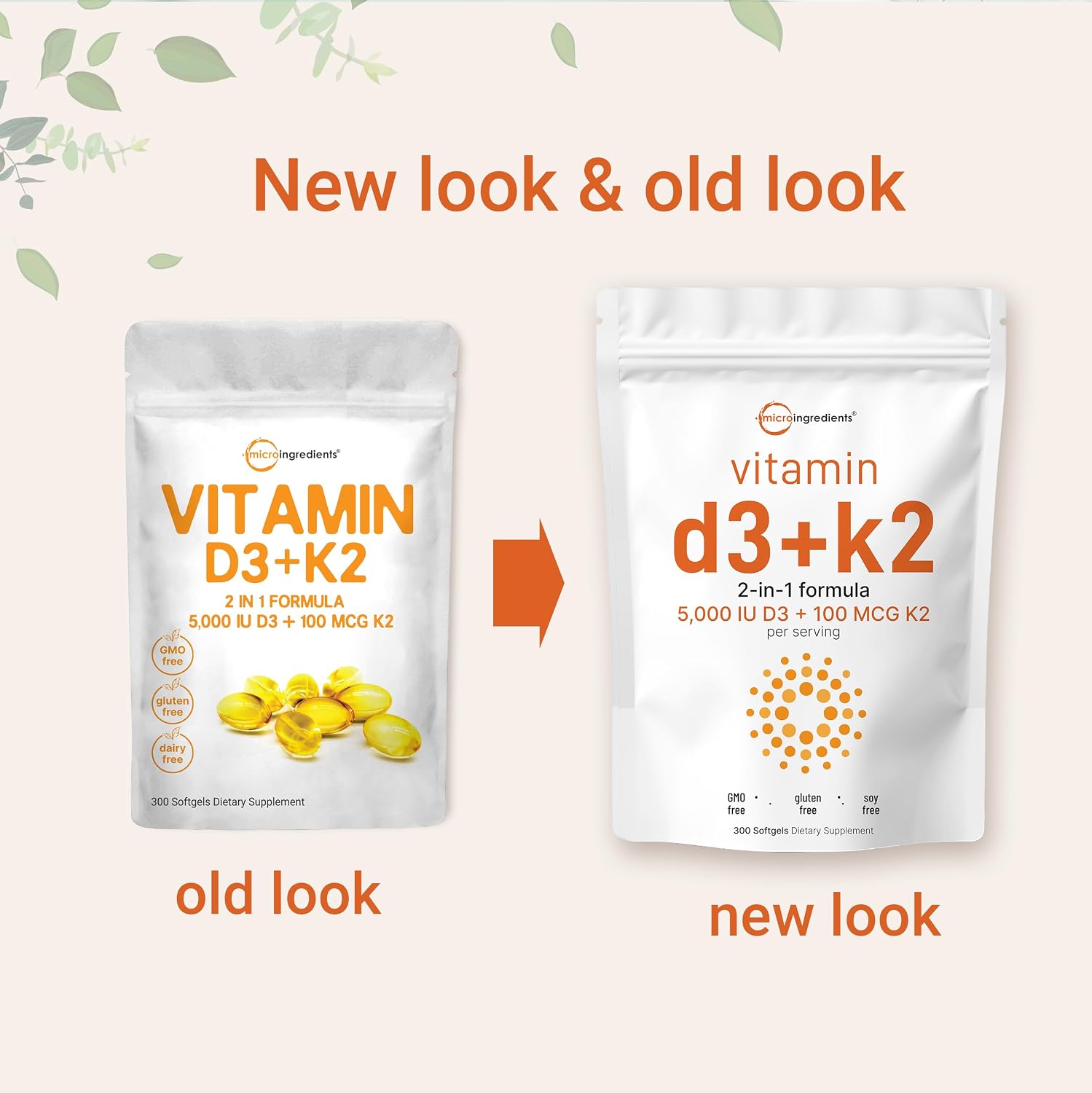 Micro Ingredients Vitamina D3 5000 UI + K2 MK-7 100 mcg, 600 Cápsulas Blandas