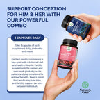 Fertility Supplements for Women & Men - Prenatal Vitamins Bundle with CoQ10, Folic Acid, Choline, Zinc, D-Aspartic Acid - Hormonal Balance for Conception for Her & Him - Pre Natal Multivitamin - 90 Ct