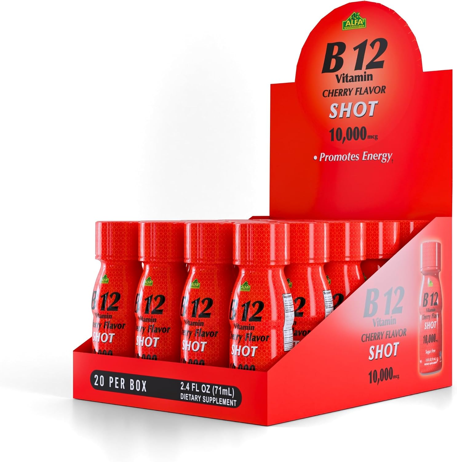 ALFA VITAMINS B12 Vitamin Shot 10000 mcg - Pack de 20 Viales - Sin Azúcar ni Cafeína