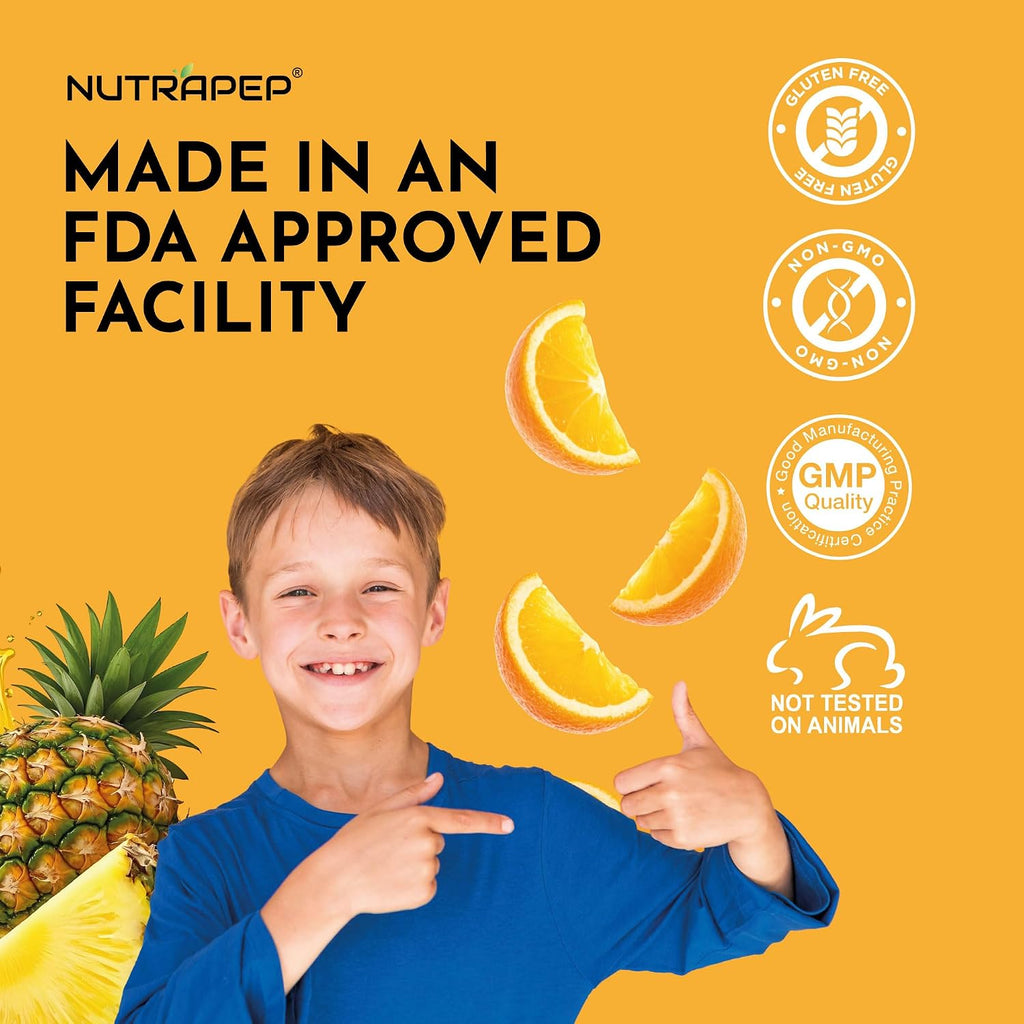 NutraPep Gomitas de Crecimiento y Altura para Adolescentes – Multivitamínico con Calcio, Vitamina D3, K2, Zinc, L-Arginina, L-Glutamina, L-Ornitina para Niños y Niñas