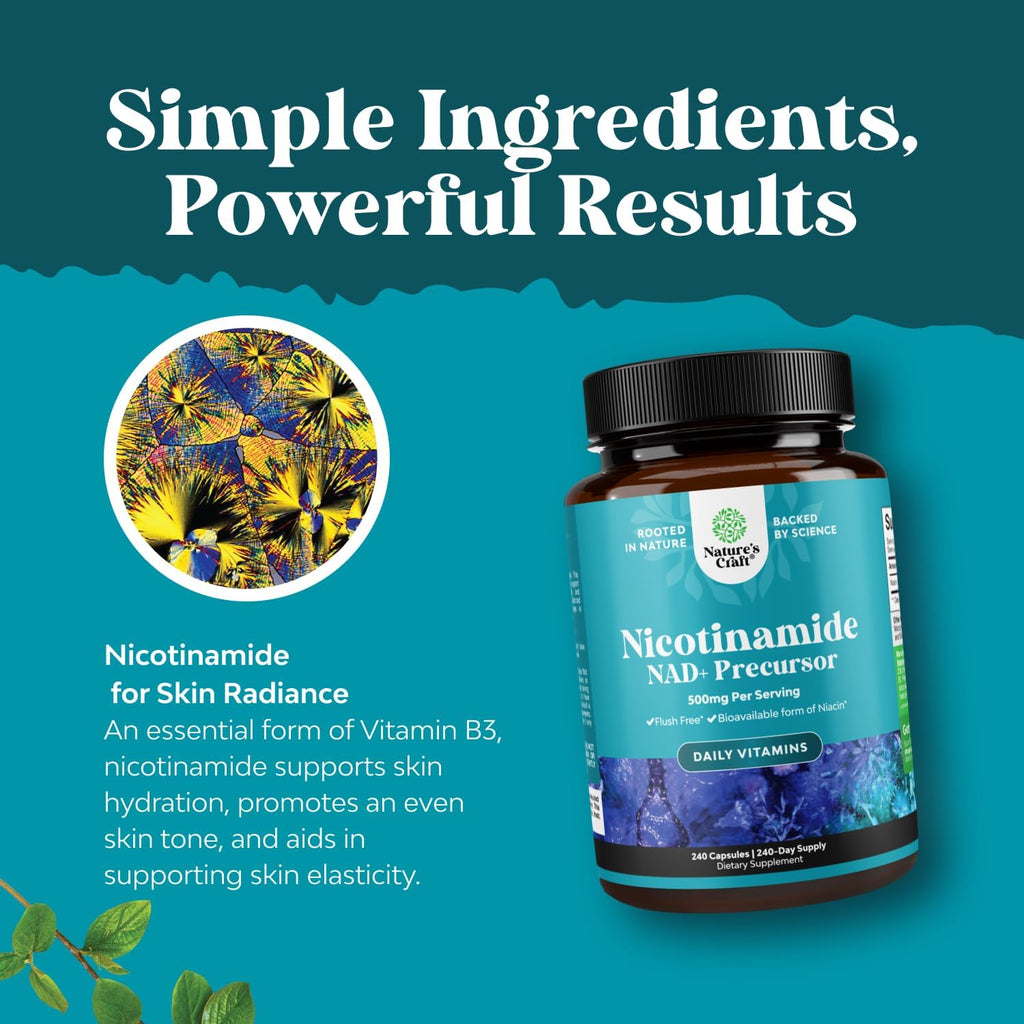 Vitamina B3 Niacinamida 500mg Cápsulas - Sin Enrojecimiento - 240 Unidades