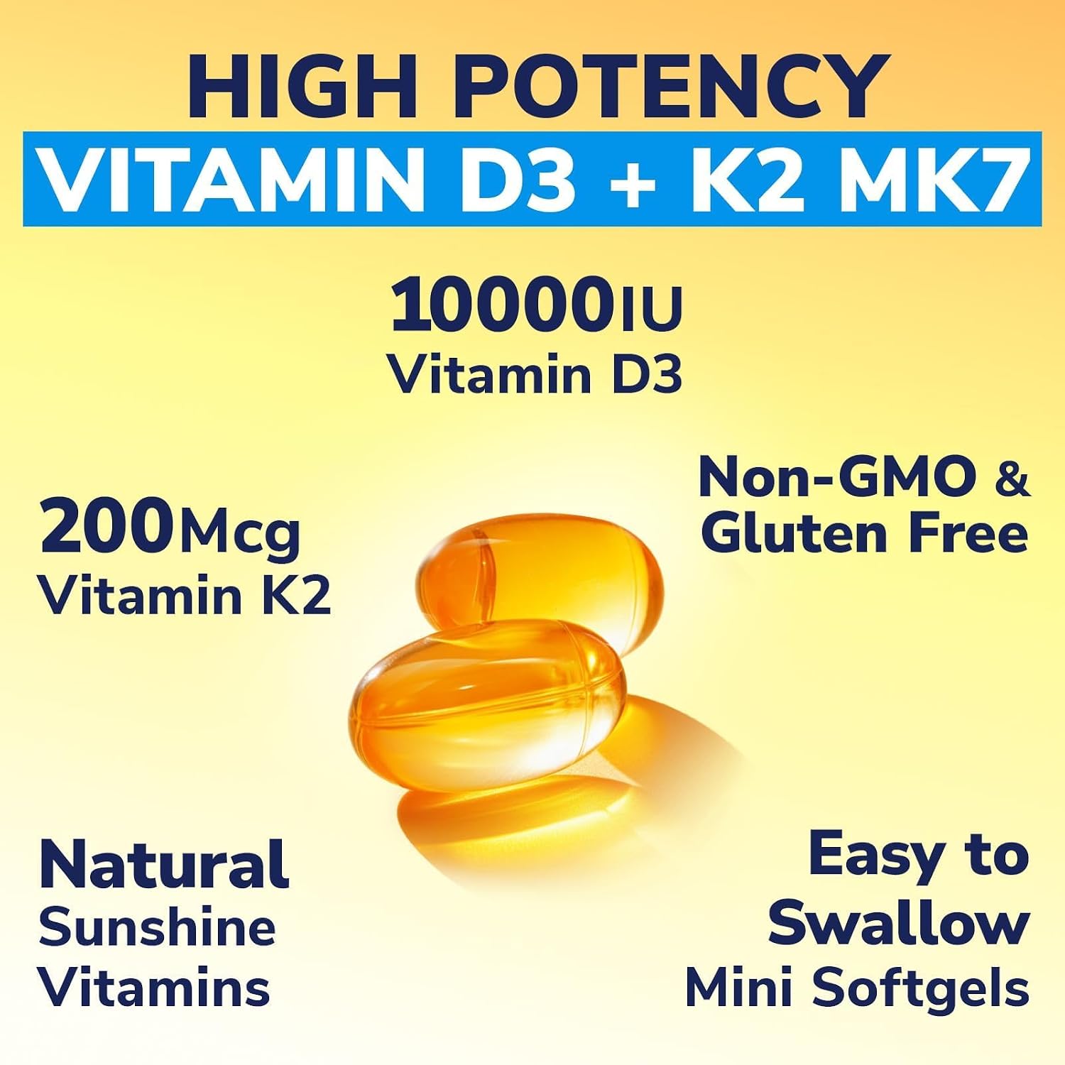 Vitalibre Vitamina D3 K2, 10000 UI D3 / 200 mcg K2 MK7, 90 Cápsulas Blandas