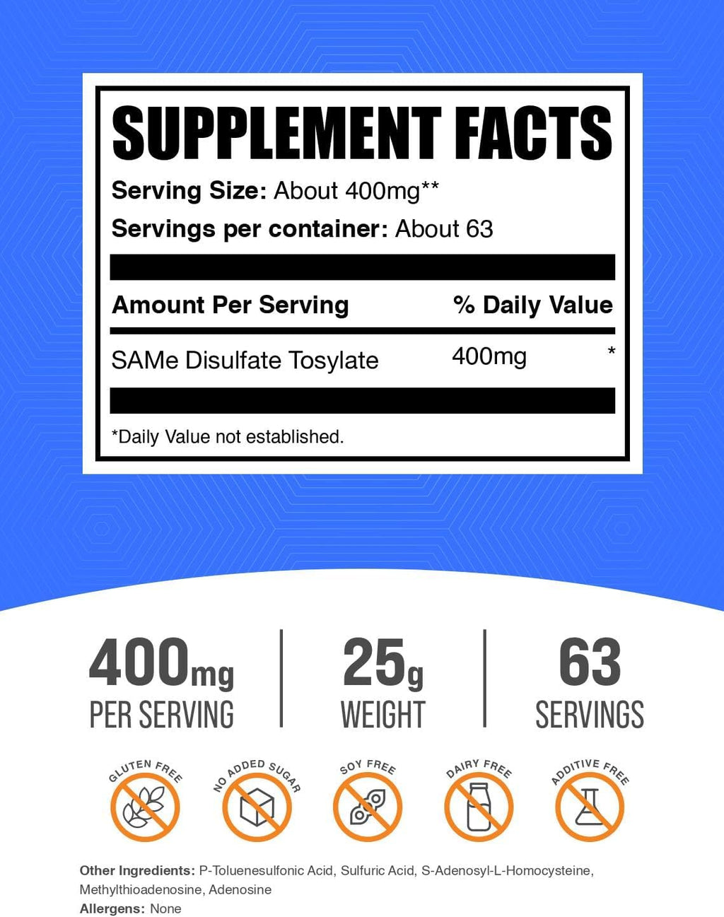 BulkSupplements SAM-e en Polvo - S-Adenosil-L-Metionina 400mg por Ración, 25g