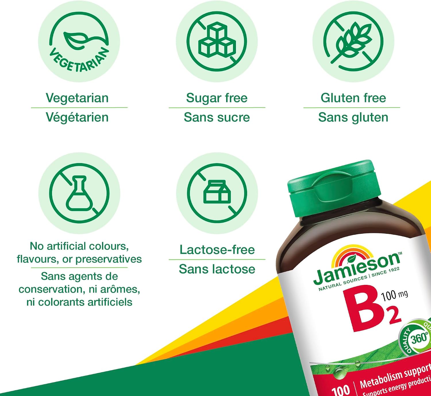 Jamieson Vitamina B2 (Riboflavina) 100 mg, 100 comprimidos