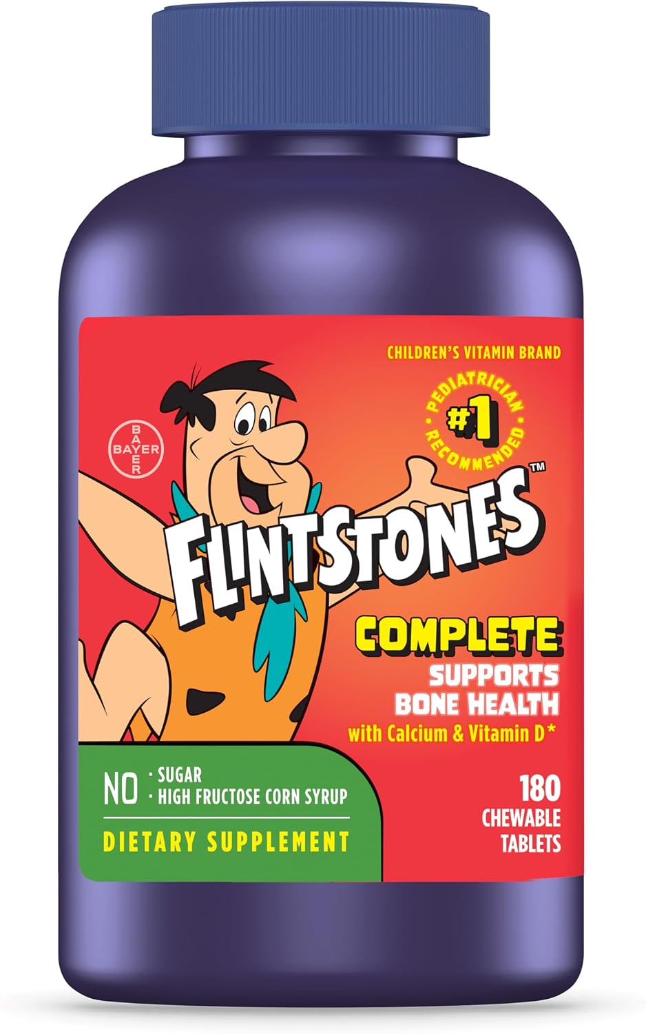 Flintstones Vitamins Multivitamínico Completo Masticable para Niños con Hierro, Calcio, Vitamina C y Vitamina D, 180 comprimidos