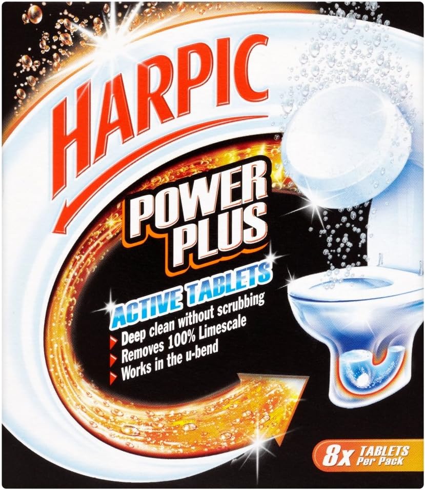 Harpic Powerplus Active Tablets, Original Scent, 8 Tablets Pack, Deep Cleaning No Scrub, Removes 100% Limescale, Toilet Cleaner