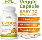 MUSCLE FOOD LABS C-1000 | Vitamina C (1000 mg) + Zinc (25 mg) | 120 Cápsulas Veganas