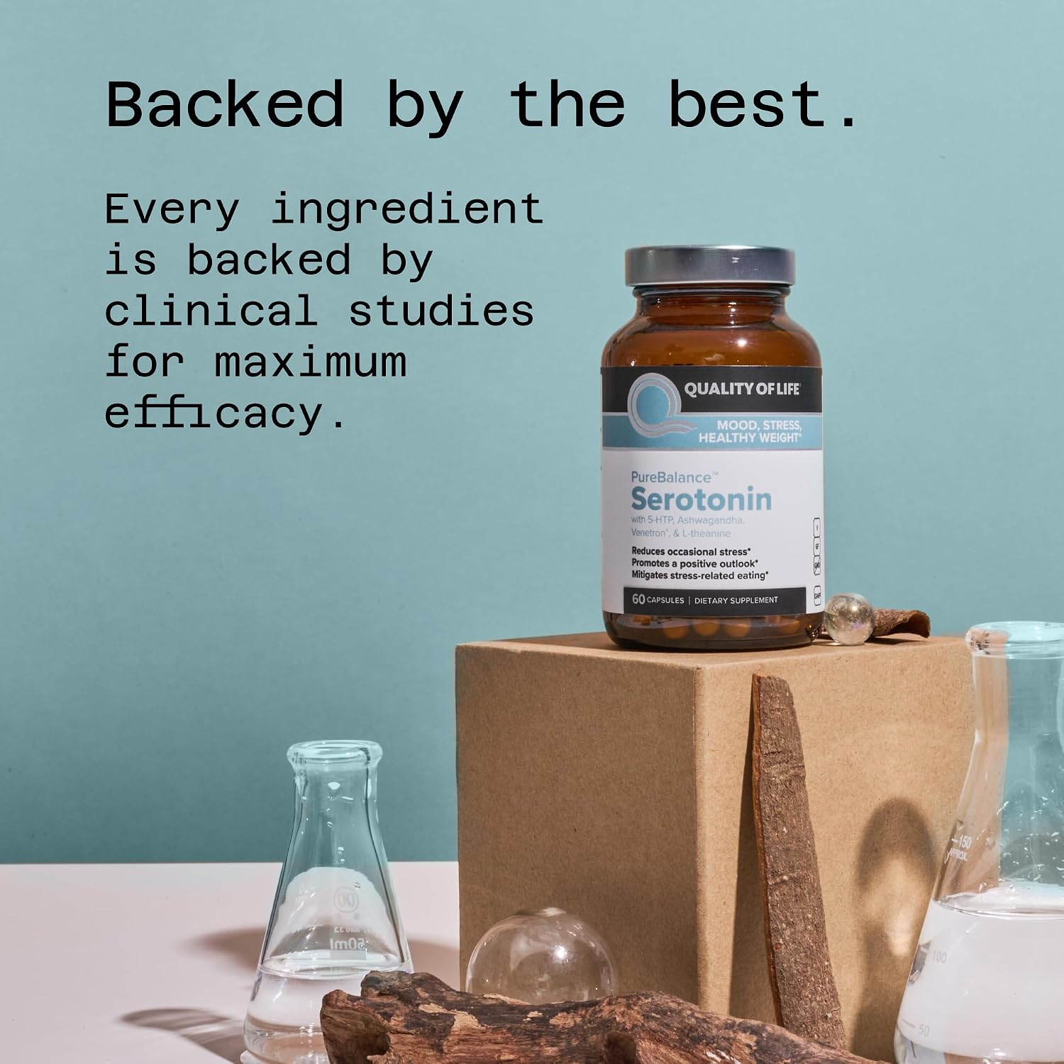 Quality of Life Pure Balance Serotonin Premium – 5-HTP, Venetron, Sensoril, Vitamina D3 y L-Teanina – 60 Cápsulas