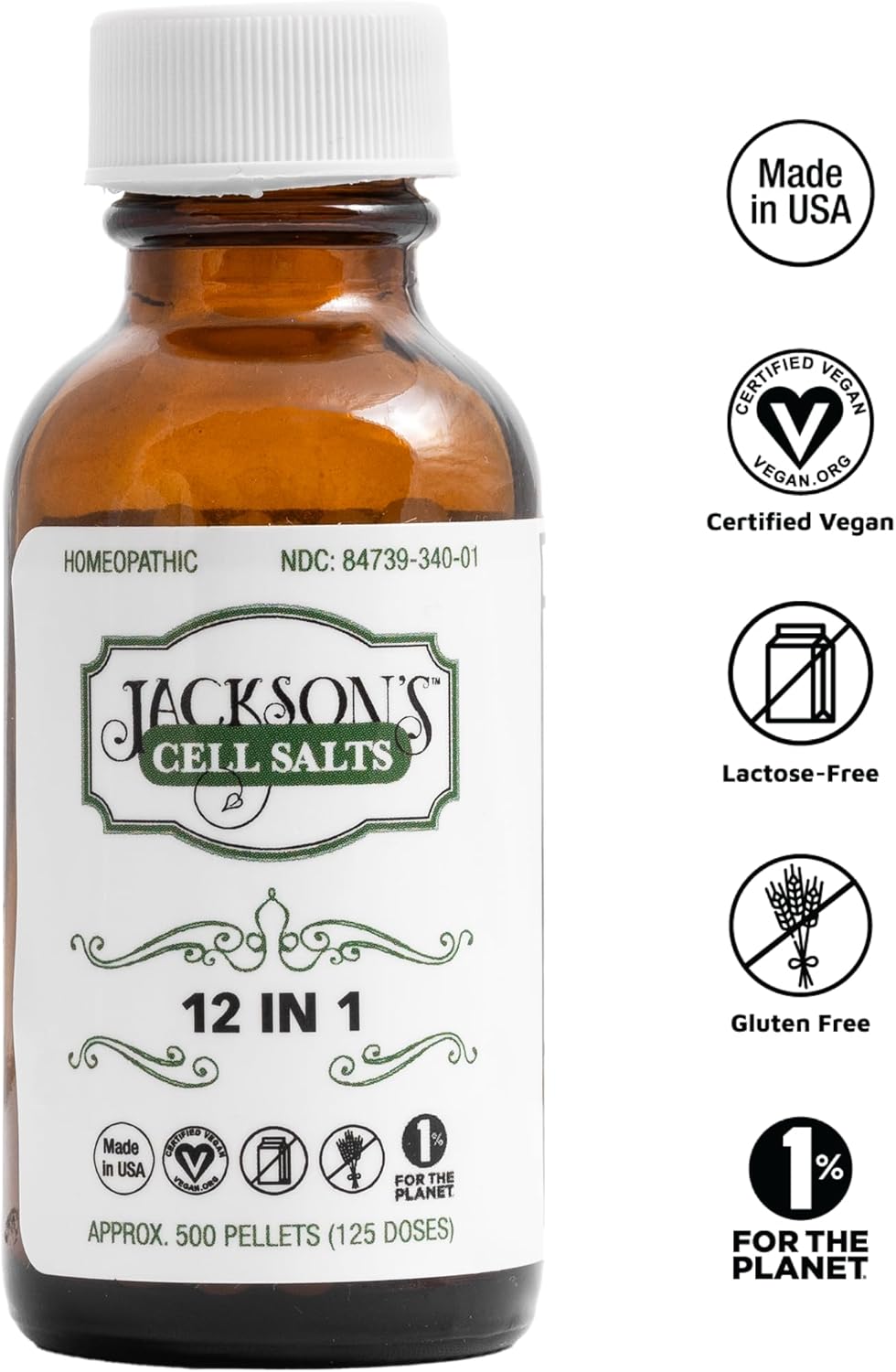 Jackson's 12-in-1 Cell Salt Combo (500 glóbulos, 125 dosis) – Vegano certificado, sin lactosa