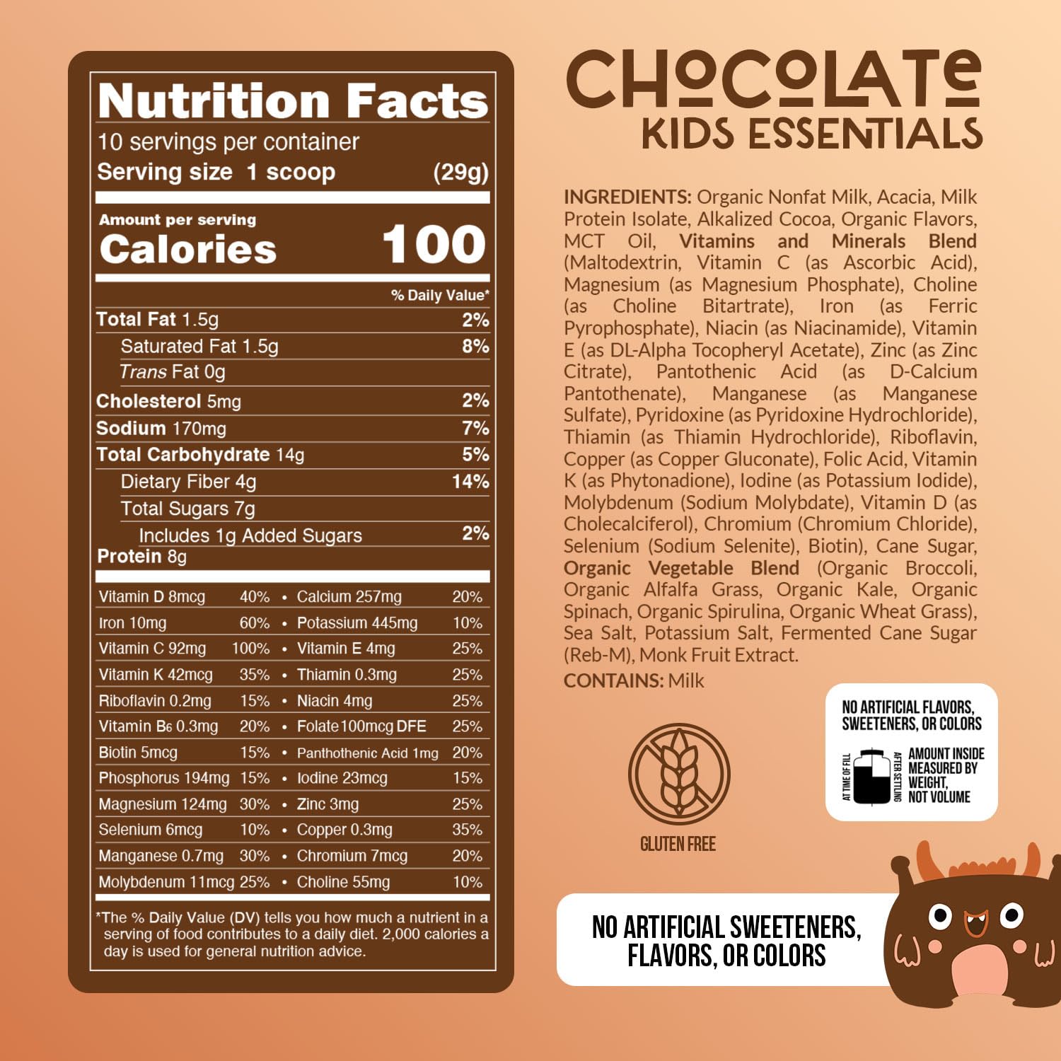 Naked Chocolate Kids Daily Essentials - Batido Proteico Orgánico para Niños con Vitaminas y Minerales