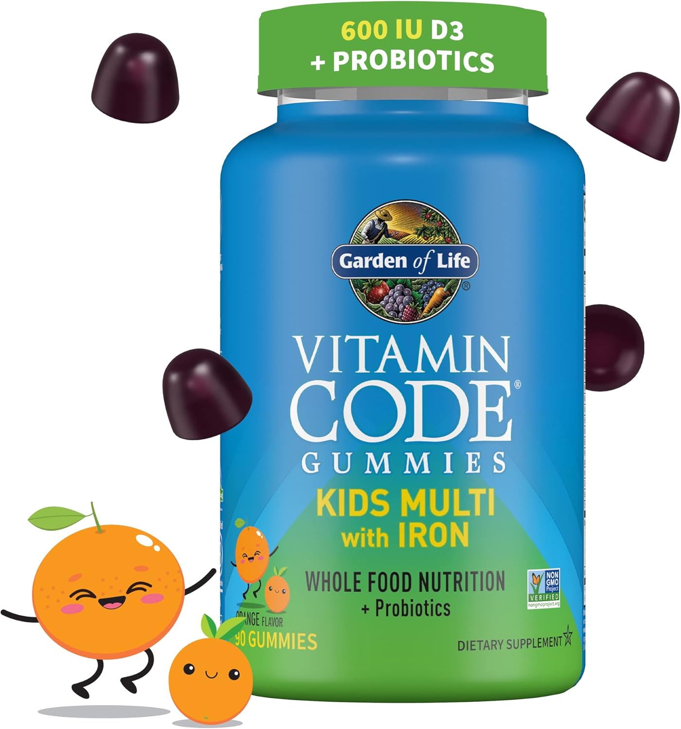 Garden of Life Vitamin Code Kids Multivitamin Gummies with Iron and Probiotics for Immune Health, Digestive Support & Energy Support, Vegan, Gluten-Free, Non-GMO, Orange Flavor, 90 Gummies