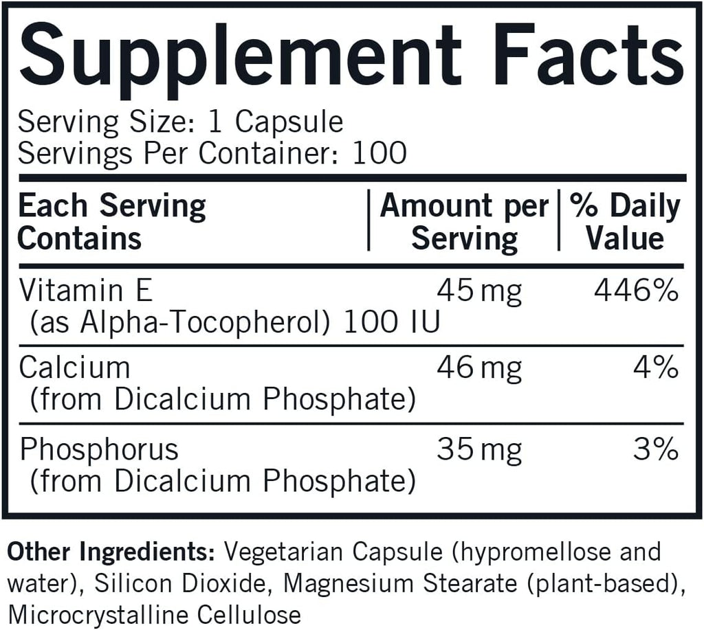 Kirkman Vitamina E 100 UI - Hipoalergénica - 100 Cápsulas Vegetales