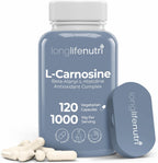 LongLifeNutri L-Carnosina 1000mg - Beta-Alanil-L-Histidina para Energía Celular y Claridad Mental, 120 Cápsulas Vegetarianas (2 Meses)
