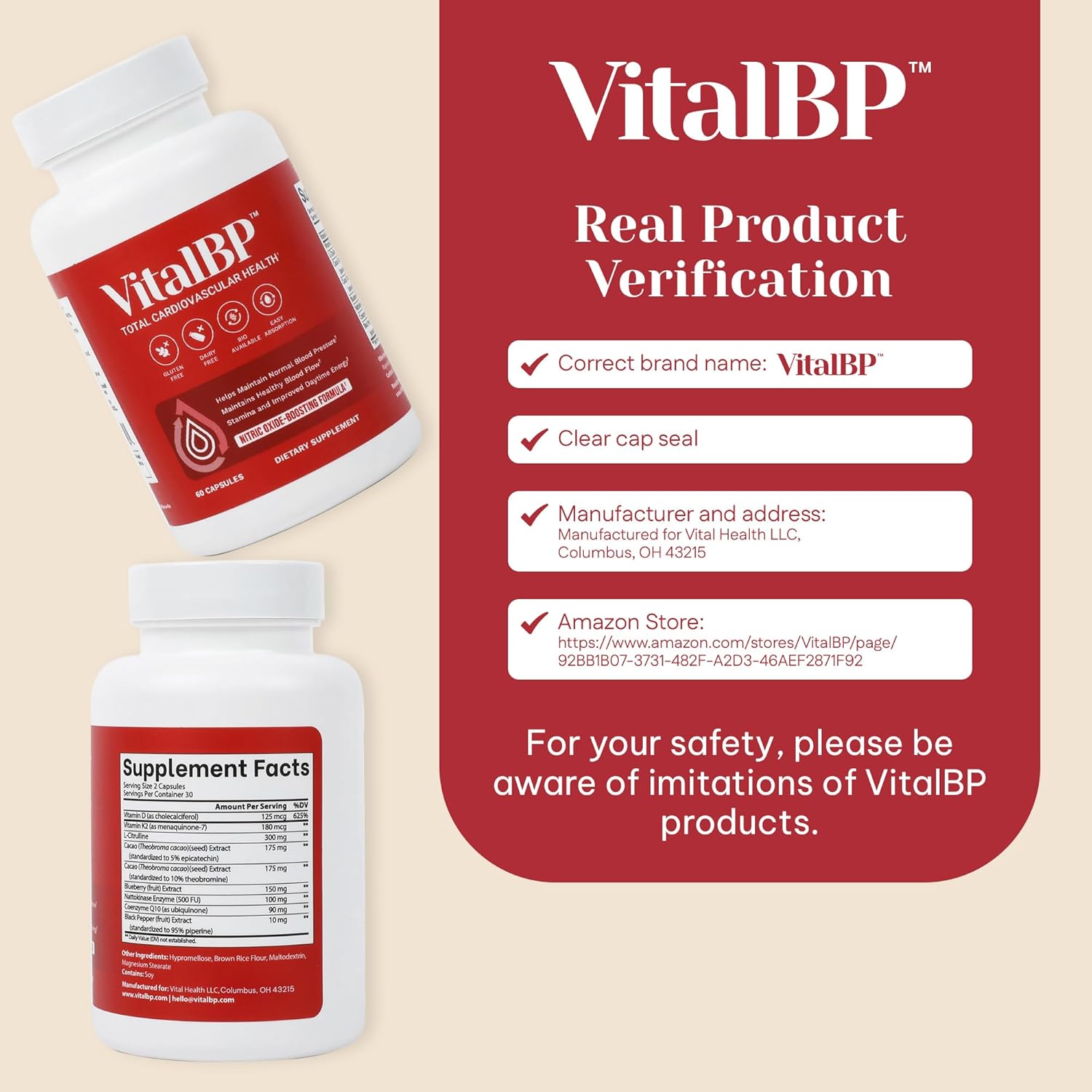 Vital BP - Apoyo para la presión arterial normal - 60 cápsulas