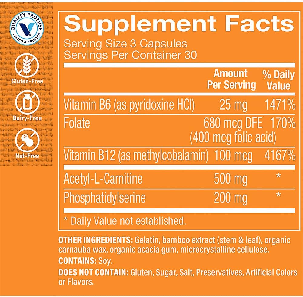 The Vitamin Shoppe Brain Sharp con Acetil-L-carnitina y Fosfatidilserina (90 Cápsulas)