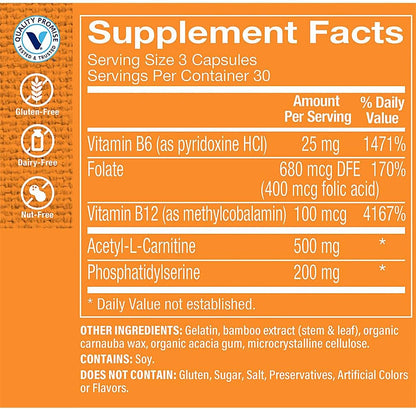 The Vitamin Shoppe Brain Sharp con Acetil-L-carnitina y Fosfatidilserina (90 Cápsulas) – Image 2